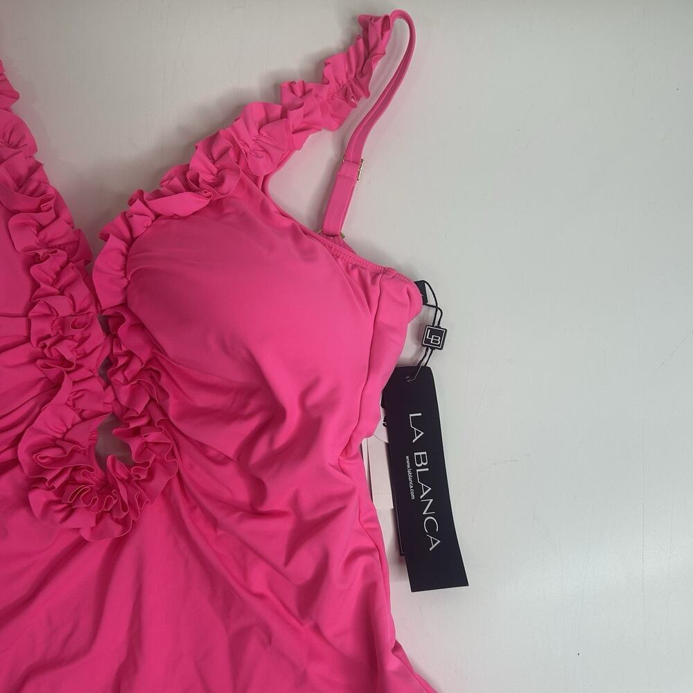 La Blanca Hot Pink Ruffle One-Piece Swimsuit - Picture 2 of 7